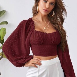 SHEIN Burgundy Puff Sleeve Blouse